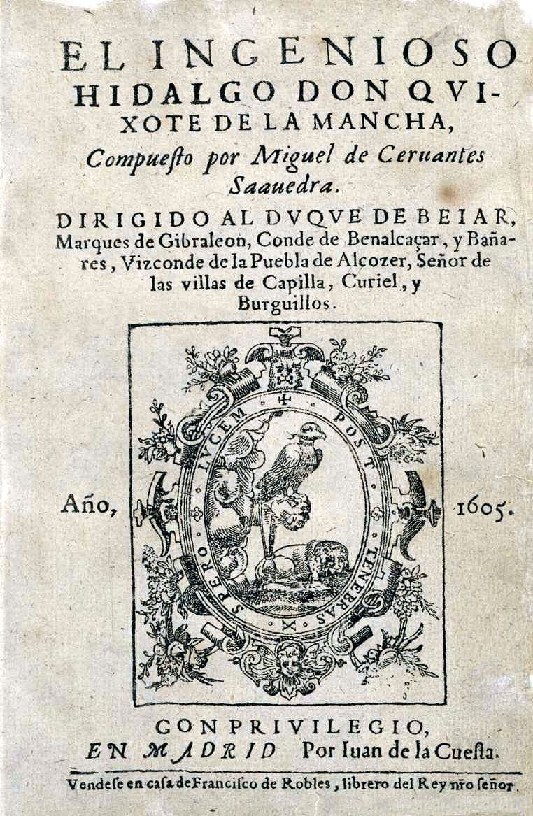 Portada de la primera edición de Don Quijote, Madrid, 1605
